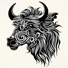 Obraz premium A black and white drawing of a bull 's head
