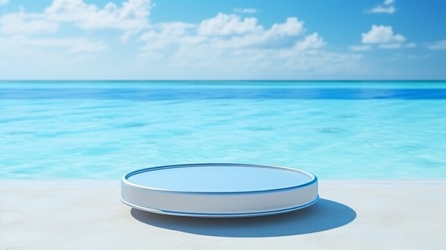 3d beach podium display stand for product promotion and vacation travel presentation