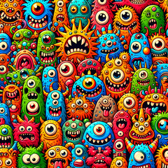 Naklejka premium A World of Whimsy: Cute and Colorful Monster Pattern