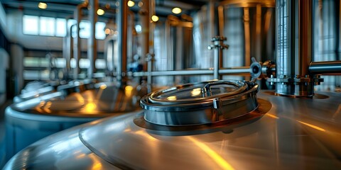 Industrial stainless steel vats for brewing aging and foodalcohol production facilities. Concept Stainless Steel Vats, Brewing Industry, Food Production, Alcohol Production, Industrial Facilities