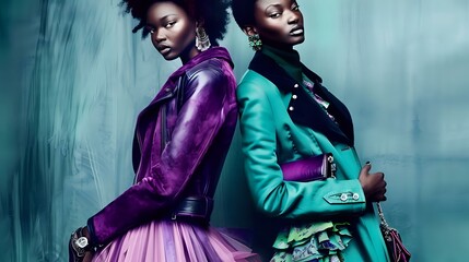 Fototapeta premium Bold and luxurious fashion shoot with private jet and models