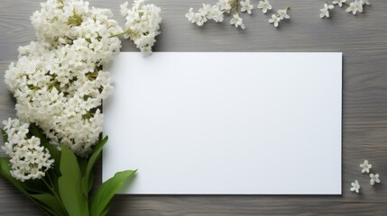 Top view floral wedding invitation mockup on white background for bridal save the date card design