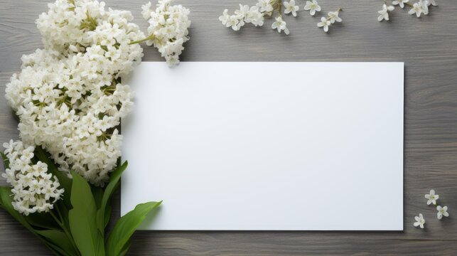 Top view floral wedding invitation mockup on white background for bridal save the date card design