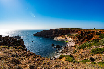 Cliff, sandy beach and blue sky Portugal, Algarve, Amado  beach
