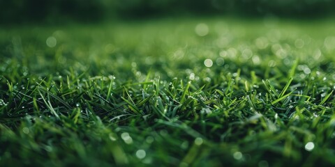 backdrop with a texture of green grass, Top view of a green, textured grass golf course with lush lawns.