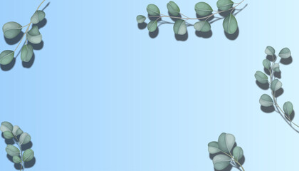 Frame made of eucalyptus leaves on green background. Vertical banner mockup for social media stories.