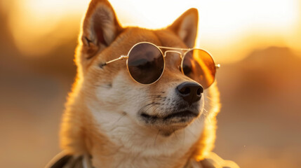 Shiba Inu Dog Wearing Sunglasses, Stylish Concept of Pet Fashion
