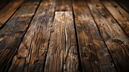 Obraz premium Selective focus on textured wooden planks with space for text