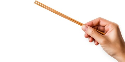 Hand Holding Chopsticks Isolated on White
