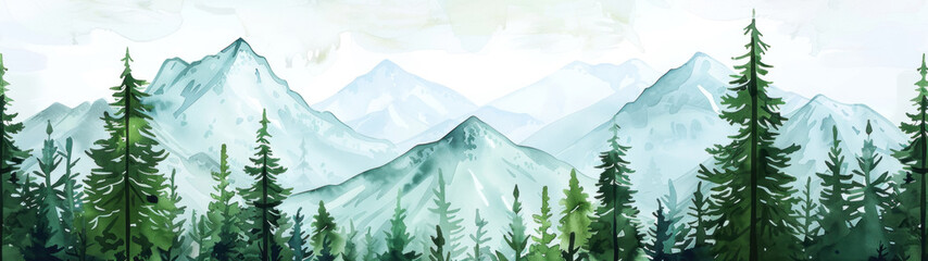 Fototapeta premium Triangular Peaks in Conifer Forest - A scenic view of triangular peaks in a dense conifer forest setting