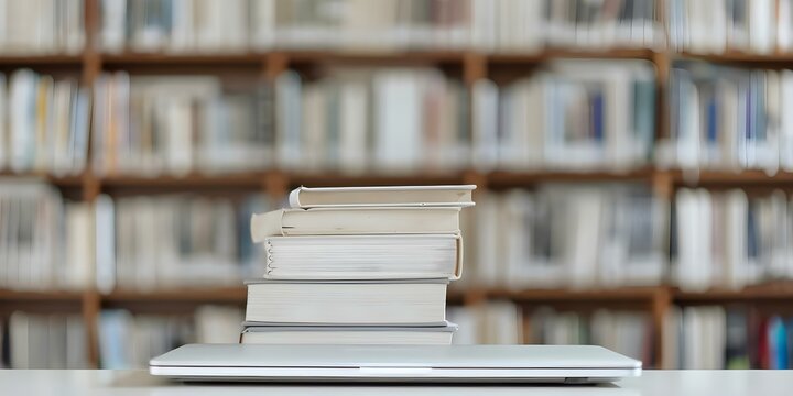 Library Desk Bridging Education and Technology. Concept Education, Technology, Library, Desk, Learning