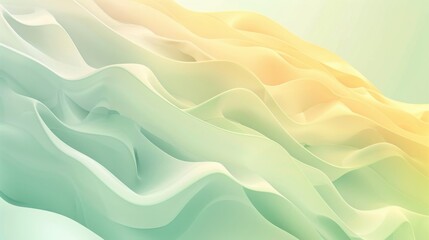 Obraz premium Gentle pastel gradient fluid waves in shades of green and yellow creating a soft abstract background.
