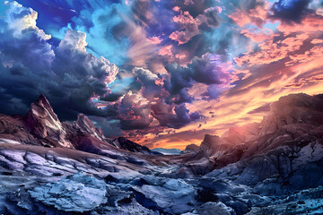 Surreal landscapes with vibrant skies and detailed terrain.


