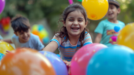 Fototapeta premium A lively Children's Day celebration with joyful children playing and engaging in activities