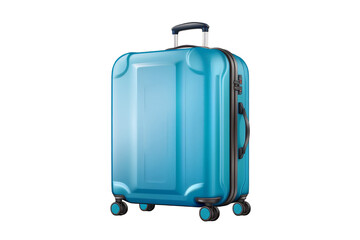 Blue suitcase on wheels on a transparent background