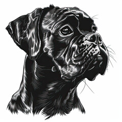 Obraz premium A black and white drawing of a Boxer dog
