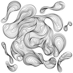 Abstract blot composition. Line splash shape hand drawn set. Liquid thin line ink painting style composition for decoration for background wallpaper.