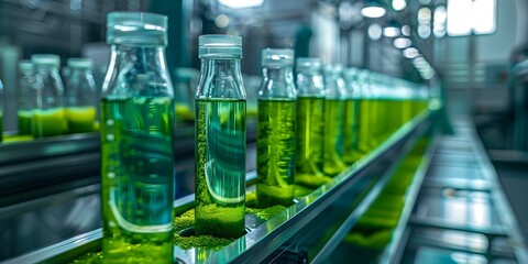 State-of-the-art Bioreactor Produces High-Quality Spirulina Proteins and Omega Oils in a Futuristic Factory. Concept Bioreactor Technology, Spirulina Production, Omega Oils, Futuristic Factory