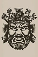 Fototapeta premium Intricate Tribal Mask with Detailed Line Art and Symbolic Motifs
