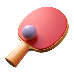 3D rendered cute isolated illustration of a red ping pong racket on a white background with a ball. concept - sports, competitions, Olympics, healthy lifestyle, victory