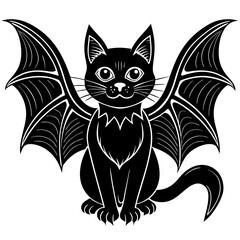 A black cat sitting with with short vampire wings