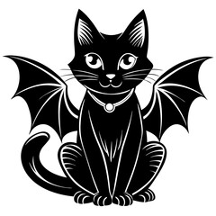 Obraz premium A black cat sitting with with short vampire wings