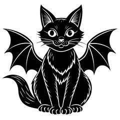 A black cat sitting with with short vampire wings