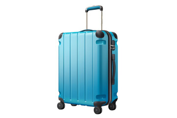 Blue plastic suitcase on wheels on a transparent background