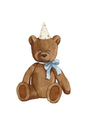 teddy bear watercolor style hand drawn
