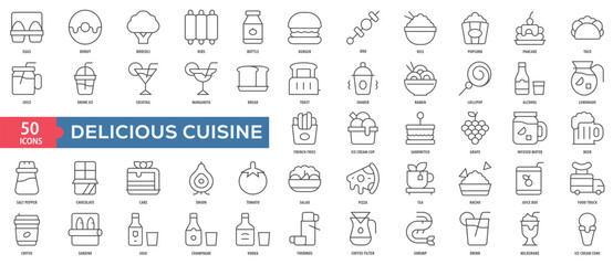 Delicious Cuisine Icon Collection Set. Easy To Use, Easy To Edit And Simple Line Vector Icons.