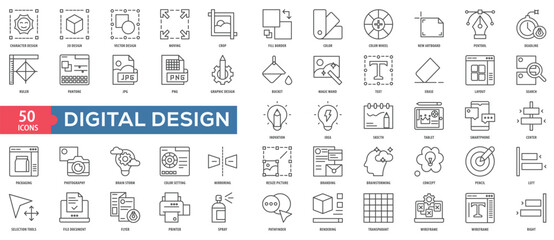 Digital Design Icon Collection Set. Easy To Use, Easy To Edit And Simple Line Vector Icons.