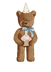 teddy bear watercolor style hand drawn
