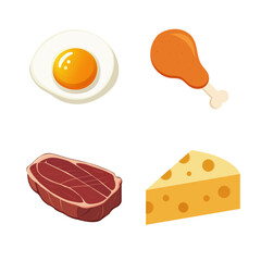 Food Icons. egg, chicken leg, steak, and cheese Illustration