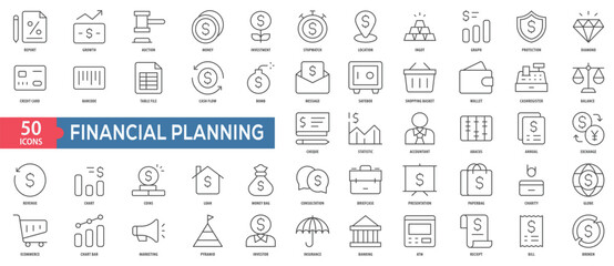 Financial Planning Icon Collection Set. Easy To Use, Easy To Edit And Simple Line Vector Icons.