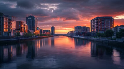 Fototapeta premium A serene scene of a river flowing through a city