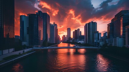 Fototapeta premium A serene scene of a river flowing through a city