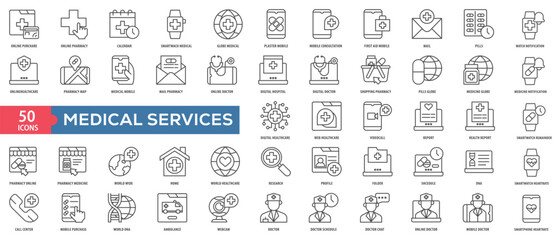 Medical Services Icon Collection Set. Easy To Use, Easy To Edit And Simple Line Vector Icons.