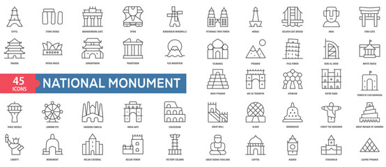 National Monument Icon Collection Set. Easy To Use, Easy To Edit And Simple Line Vector Icons.