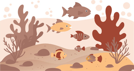 Naklejka premium A group of fish swimming in a sandy ocean