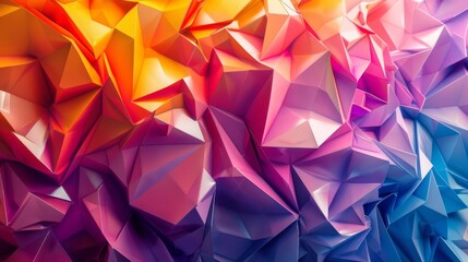 Naklejka premium Abstract 3D origami forms with holographic effects, bright colors, Futuristic, Digital Art, Dynamic Composition