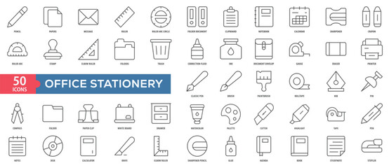 Office Stationery Icon Collection Set. Easy To Use, Easy To Edit And Simple Line Vector Icons.