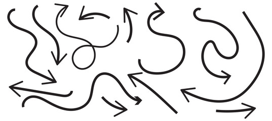 Hand drawn arrows set, vector illustration graphic design elements.