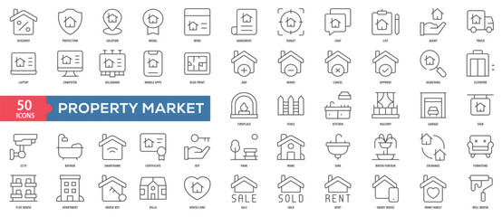 Property Market Icon Collection Set. Easy To Use, Easy To Edit And Simple Line Vector Icons.