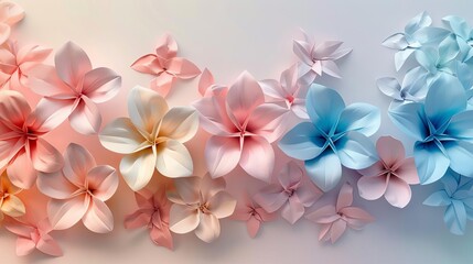 Delicate 3D origami flowers with pastel colors, light and airy, Nature, Watercolor, Soft Gradients