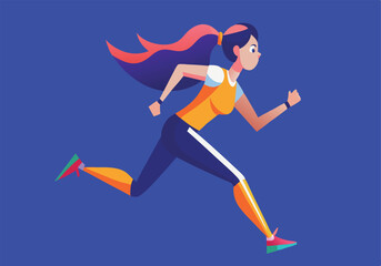 A woman running with her hair blowing in the wind