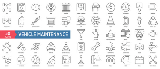 Vehicle Maintenance Icon Collection Set. Easy To Use, Easy To Edit And Simple Line Vector Icons.