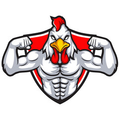 Rooster Muscle Arm Fighting Sports Mascot Logo Character Design Vector Illustration © Ilhustrator