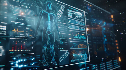DNA medical screen hologram science hud data analysis body research background futuristic. Screen DNA infographic medical scan health digital 3d technology medicine human tech ui graph interface lab
