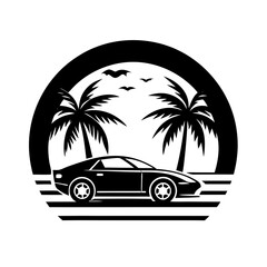 car and palm trees
