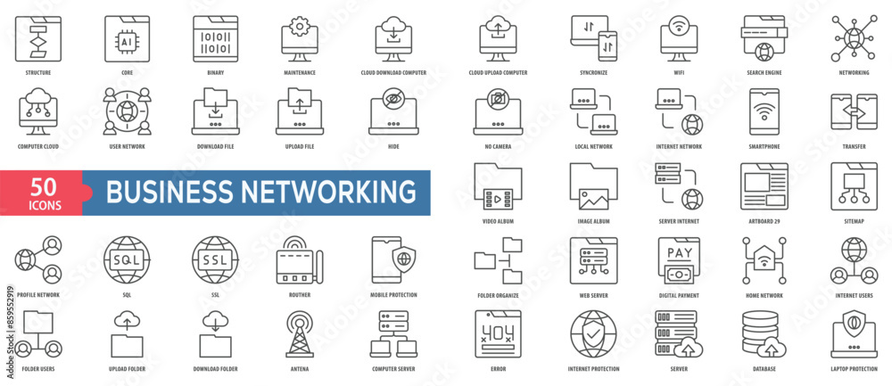 Wall mural business networking icon collection set. easy to use, easy to edit and simple line vector icons.